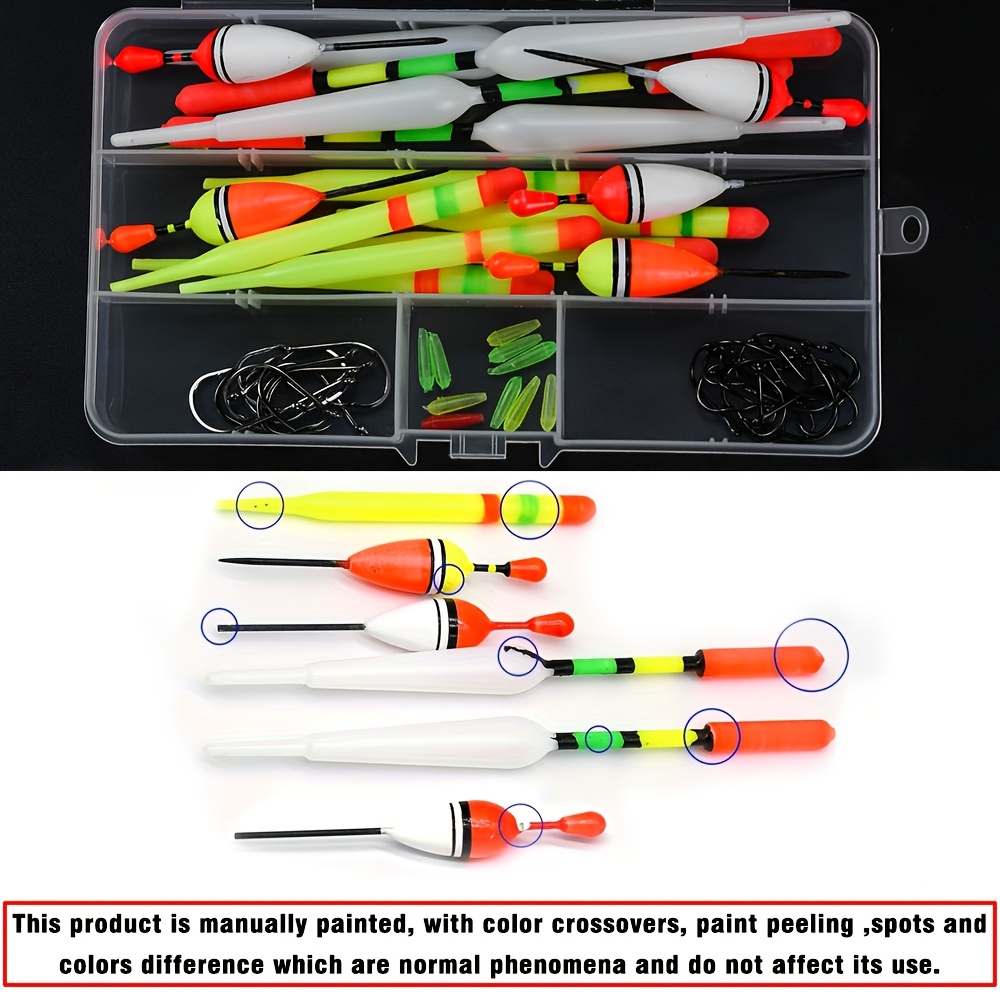 45pcs/set Fishing Floats Set With Hooks, Assorted Buoy Bobbers With Visibility Colorful Tail For Freshwater Saltwater Fishing