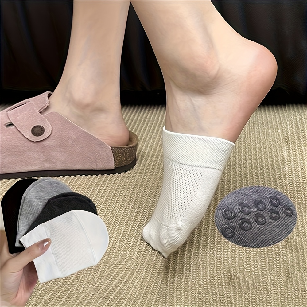 TEMU Set Of 4 Women's Boat Socks With A Half-cover Design, Featuring Breathable Mesh And An Open-toe Style. Non-slip Heel Pads And Are Lightweight, Making Them Ideal For Heels, Casual