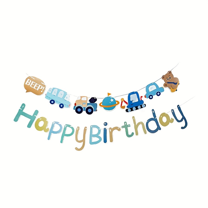 Image of 1pc Vintage Birthday Banner With Cars, & - Colorful Paper Party Decoration For Indoor/outdoor Entrance, Room, Garden - No Electricity Needed, Easy To Hang