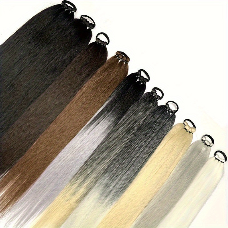 28 long straight synthetic ponytail extensions vibrant colors secure rubber band hair ring for braids wigs and everyday styling ponytail hair extensions braided hair accessory vibrant hairpiece details 0