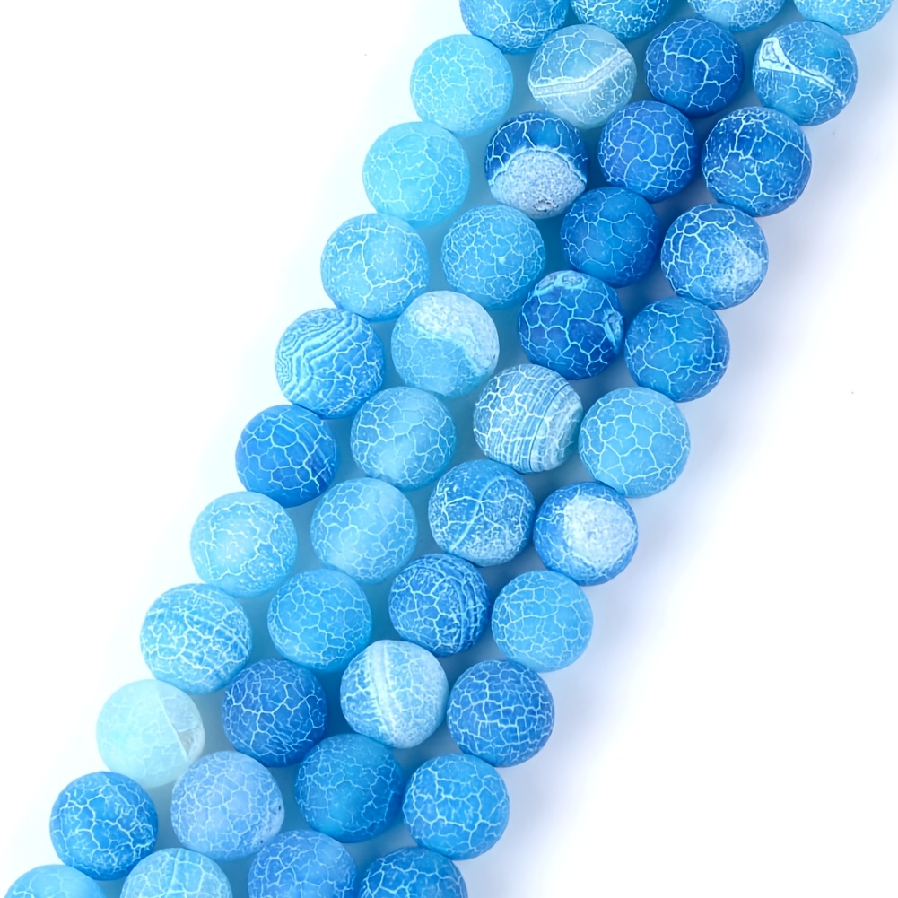 

Lomuine Lake Blue Frosted Agate Beads, 6mm-10mm Round Stone Beads For Making - Bracelets & Necklaces, Elegant , Necklace Stone Beads | Pattern Beads | Unique Crackle Design