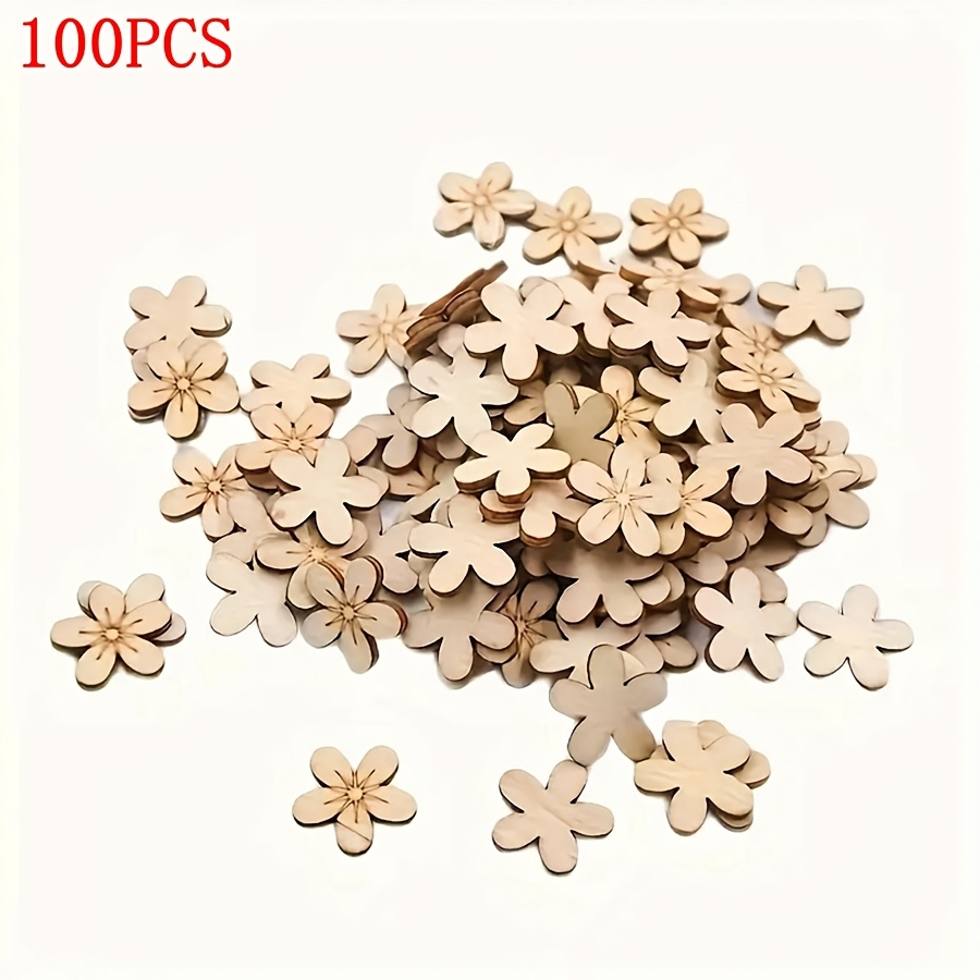 Image of 100 Vintage Wooden Flower-shaped Decorations For Diy Crafts, Unpainted Log Shapes, Holiday Party Home Decorations, Suitable For Christmas, Halloween, Holiday Decorations, Home Party Decorations