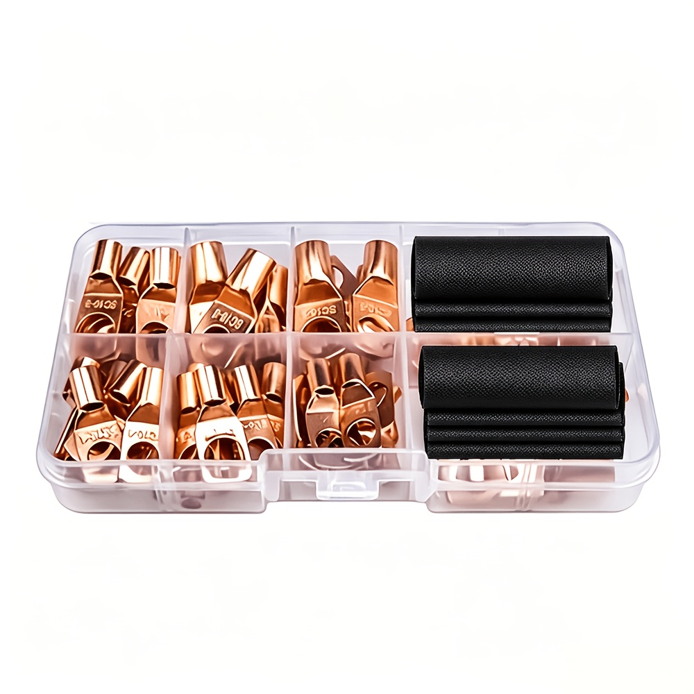 TEMU Battery Crimping Tool Set With Cutter For 10 1 Awg And 60pcs Copper Terminals In 8 Sizes, Heavy Duty Wire Crimper For Battery Cables