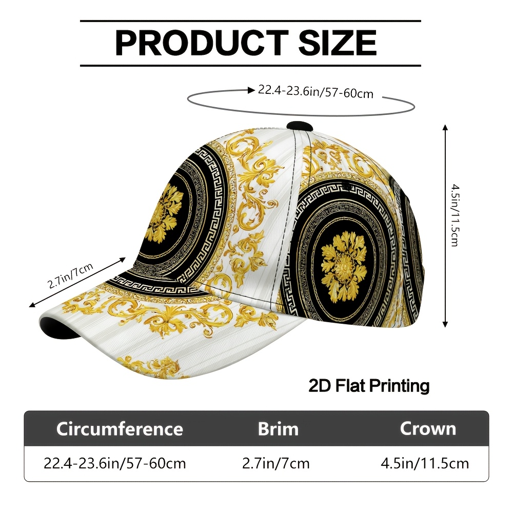 TEMU 1 Casquette de baseball 2D à impression plate avec cercles dorés ornés - Chapeau à bec de canard ajustable et élégant, facile à ajuster,