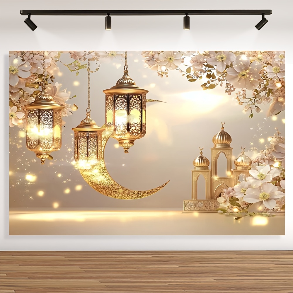 

1pc Fond Murale et Lanternes de Ramadan, Décoration en Polyester, Pas Besoin d'Électricité, Polyvalent pour Noël, Printemps, Été, Automne, Hiver - Tissu de Fond de Photographie