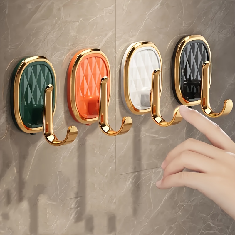 TEMU 4pcs Luxury Adhesive Hooks In Assorted Colors - Easy Install, No-drill Wall Mount For Clothes, Towels & Robes - Stylish Bathroom Accessories