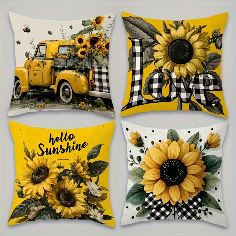 TEMU 4 housses de coussin Style , Design Texte Chaud Camion Rétro, 100% Polyester, Impression Double Face, Impression Plate 2D, Taies d'oreiller