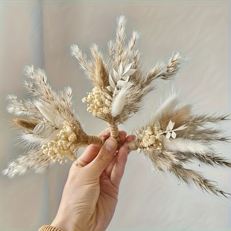 TEMU Mini Boho Trockenblumenstrauß 12 Stück 5,9" Künstliche Blumen Realistische Kunststoff-Blumenarrangements für DIY-Bastelarbeiten Hochzeitssträuße