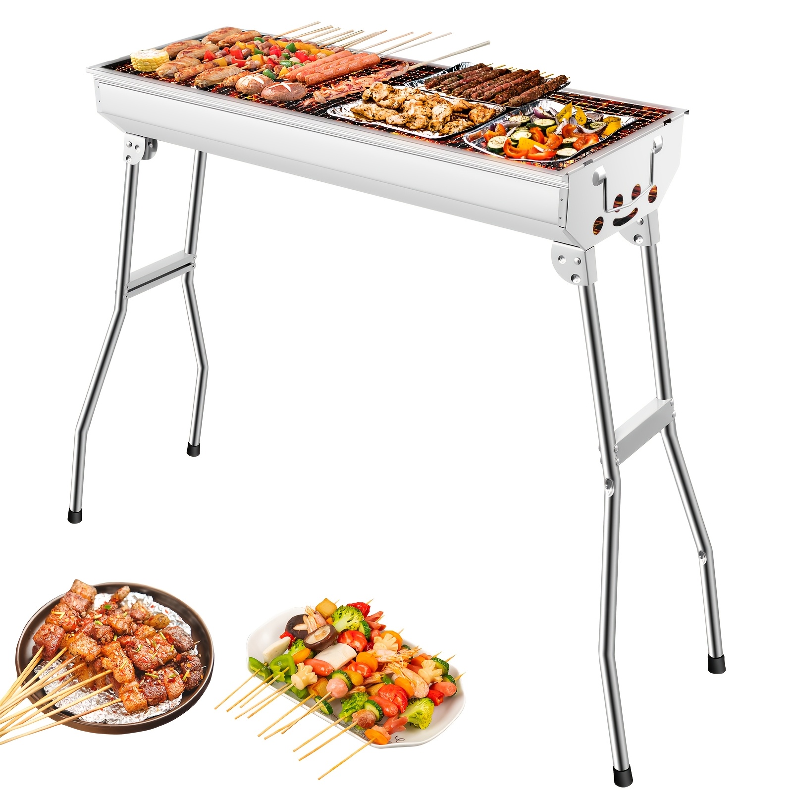 Image of Stainless Steel Extended, Widened, And Heightened Barbecue Grill, Household Outdoor Camping Picnic Grill, Foldable Portable Charcoal Barbecue Stove, 2025 New Model.