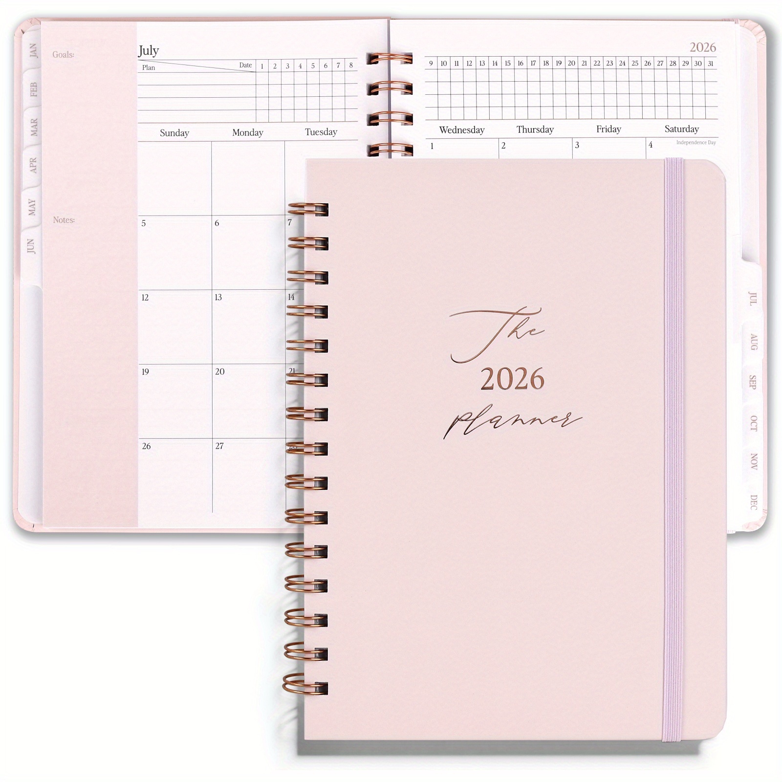 Temu 2026 Planner - Weekly And Monthly Planner, Spiral-Bound, From 2026 To December 2026, Hardcover Agenda Book With Monthly Index And Inner Pocket,-image