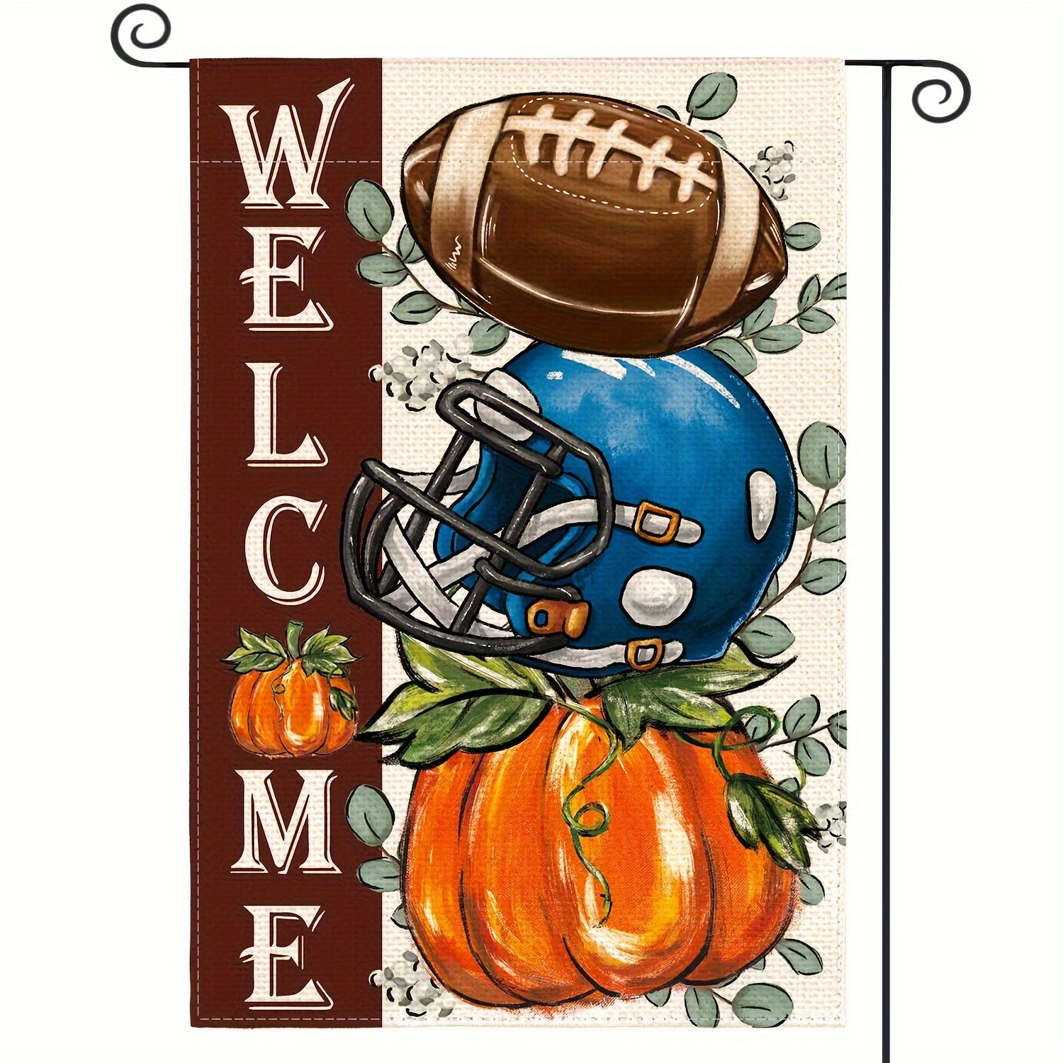 

Sm:)e Fall Football Garden Flag 12x18 Inch Double Sided Outside, Welcome Autumn Pumpkin Seasonal Yard Outdoor Flag Blue