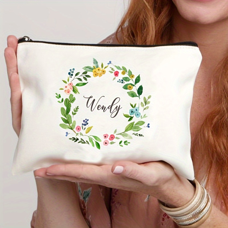 TEMU 1 stuk Slinger Gepersonaliseerde Naam Cosmetica Tas Reis Rits Opbergtasjes Toiletartikelen Tassen Retro Pennenetui Leraar Bruid Cadeau Aanpassen