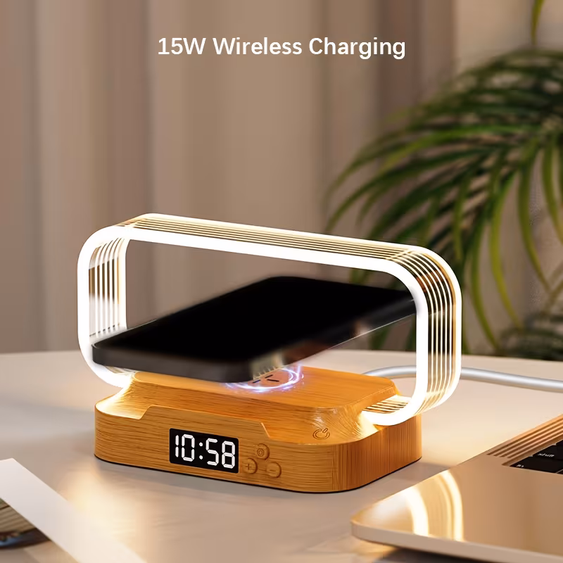 multifunctional wireless charging desk lamp with clock 360 soft light 3 color temperatures 15w fast holder touch control for study office fall decor back to school study lamp desk accessory contemporary lighting plastic construction multifunctional light adjustable brightness professionals remote workers Product details 2