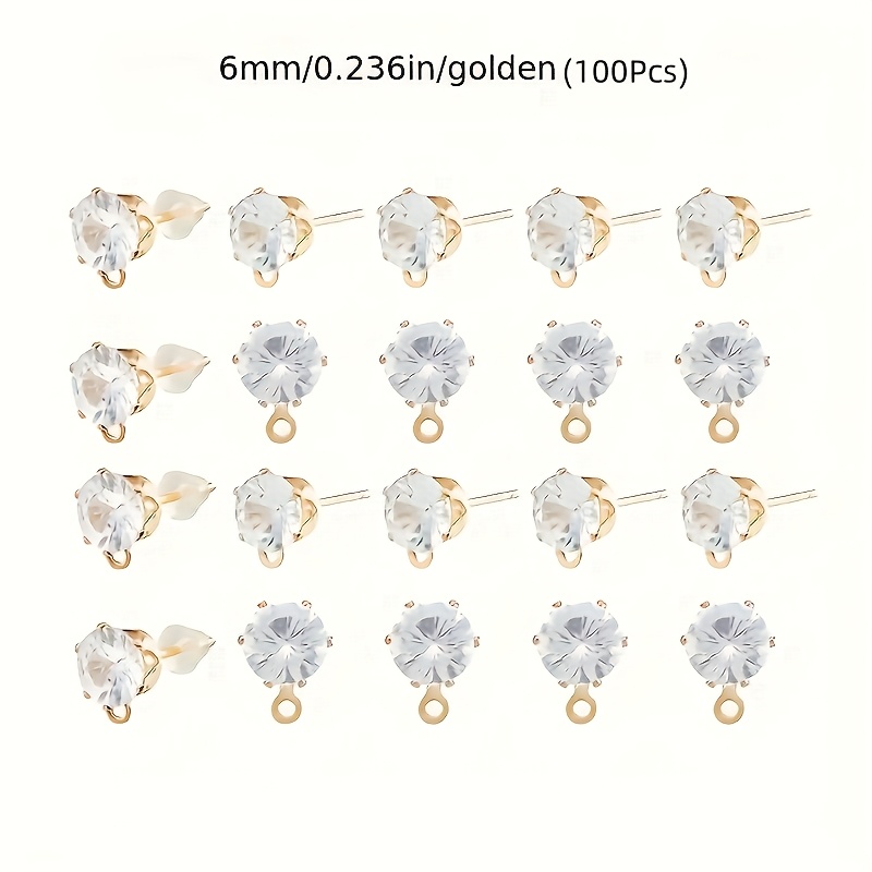 E-shop 100 Stück 6mm Ohrstecker mit Glasstift und Schlaufe geeignet für DIY-Schmuckherstellung
