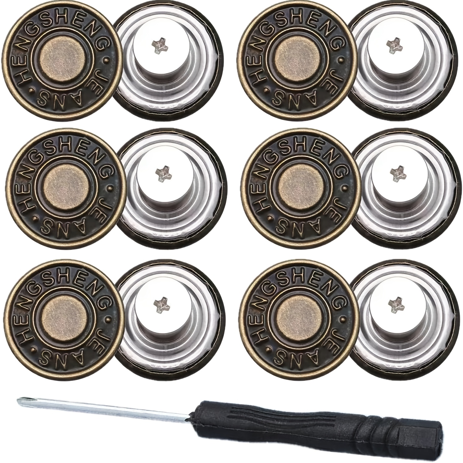 TEMU 6 Silvery Button Pins, Suitable For Loose Jeans, 17mm Seamless Nail-free Removable Metal Jeans Button Replacement, Adjustable Metal Pants Button