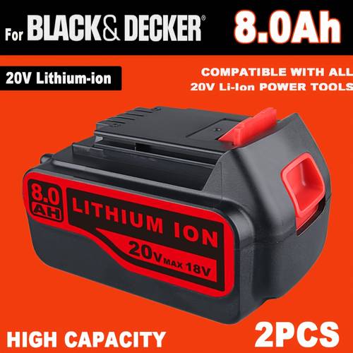 item picture 1pack 2packs 8000mah 20v replacement for black and decker battery 20 max lithium ion lbx20 lst220 2020 ope 20b 2 lb2x4020 181002