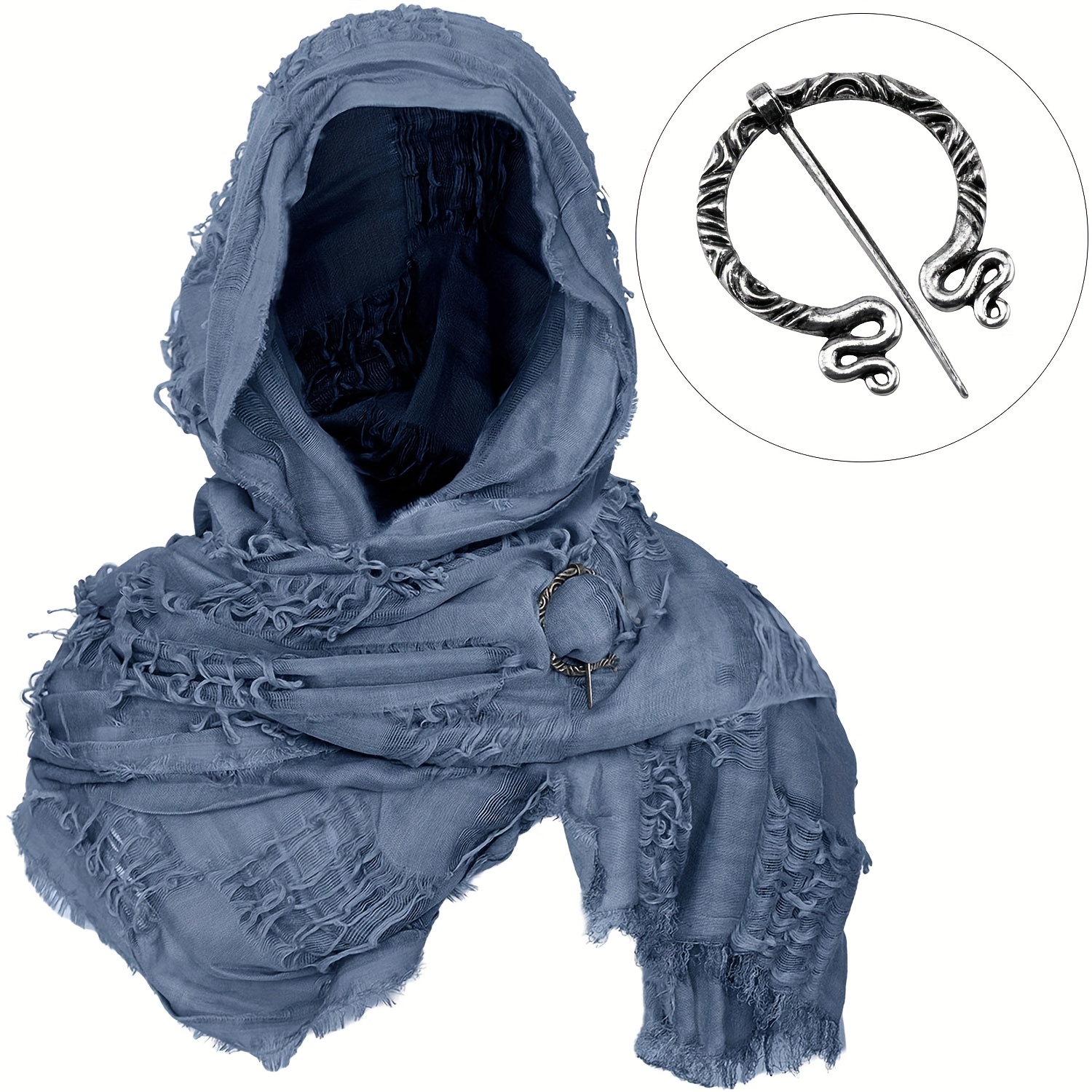 Cape Médiévale à Capuche Avec Broche Viking - Écharpe Chaman, Costume Renaissance - Pour Cosplay, Halloween, Fêtes - 5