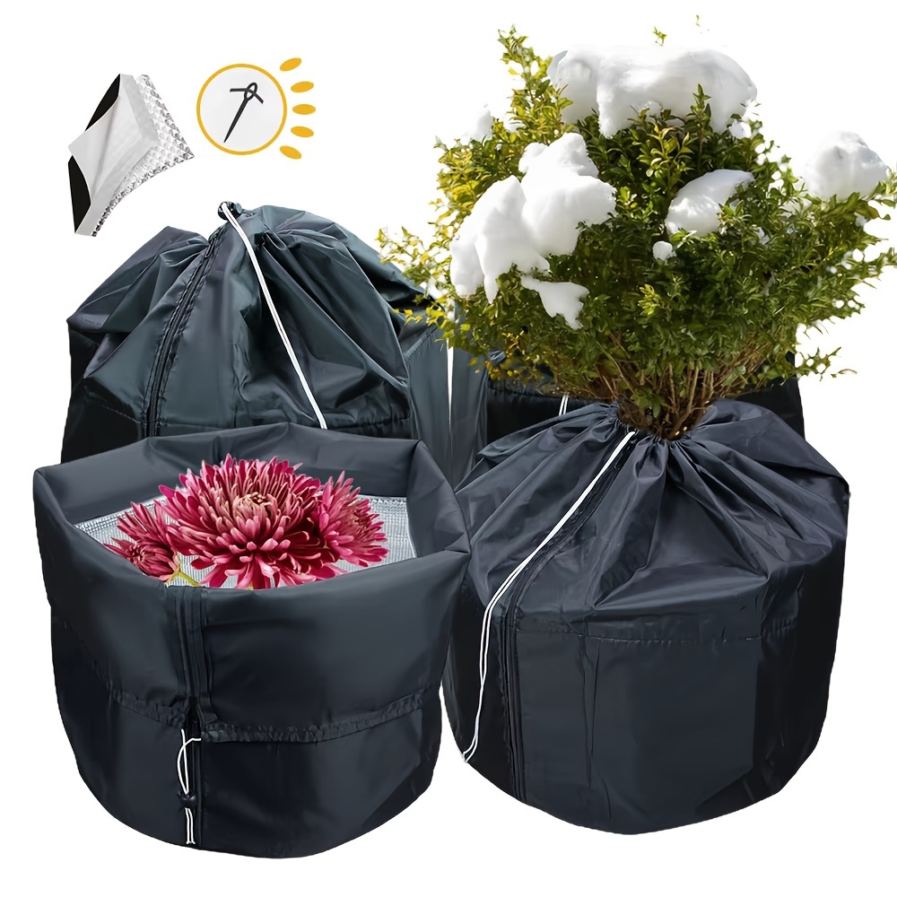 

Frost-proof Plant Cover With Drawstring - 18"x20" Winter Insulation For Trees, Flowers & Potted Plants, Black