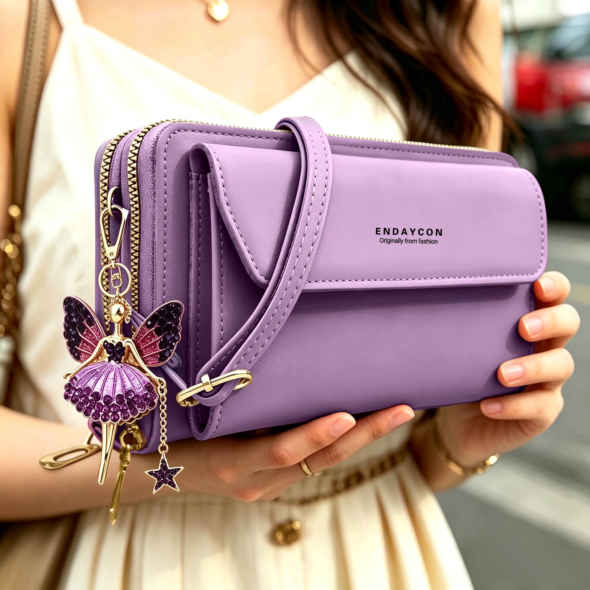 TEMU Juego de bolso cruzado para teléfono para mujer, equipado con correa ajustable y colgante de , minimalista de color liso con múltiples ranuras