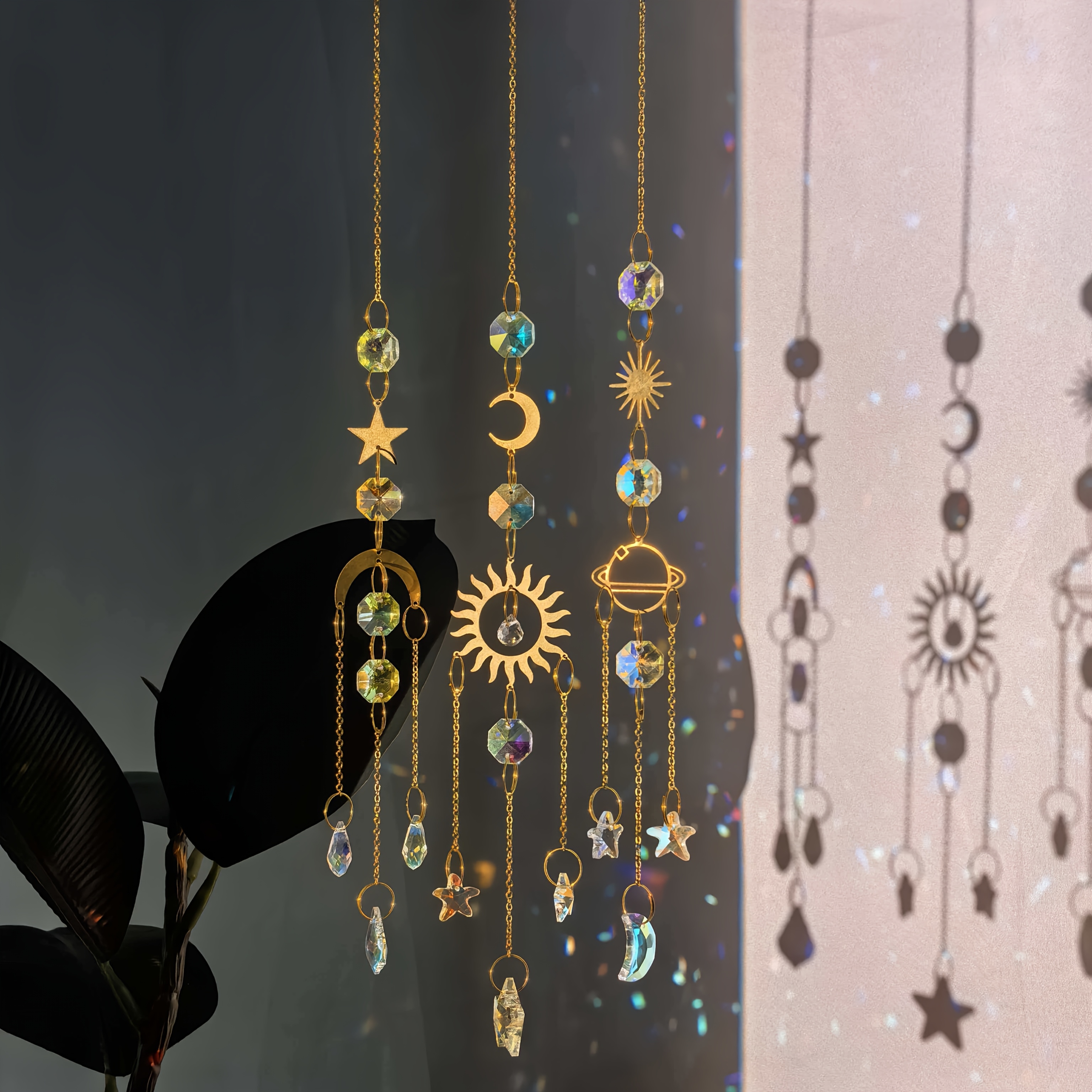 3pcs Celestial Crystal Suncatcher Set - Prism Hanging Ornament For Window, Boho Home Decor, Aesthetic Room, Gift For Her