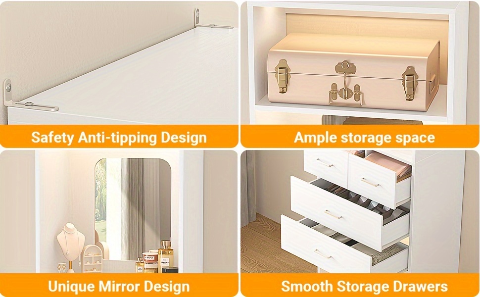 Unikito 25 Inch Closet System with 4 Drawers, 2FT Wood Closets Organizer with Storage Shelves And Mirror Design, Freestanding Sturdy Walk in Closet Tower for Bedroom, 25