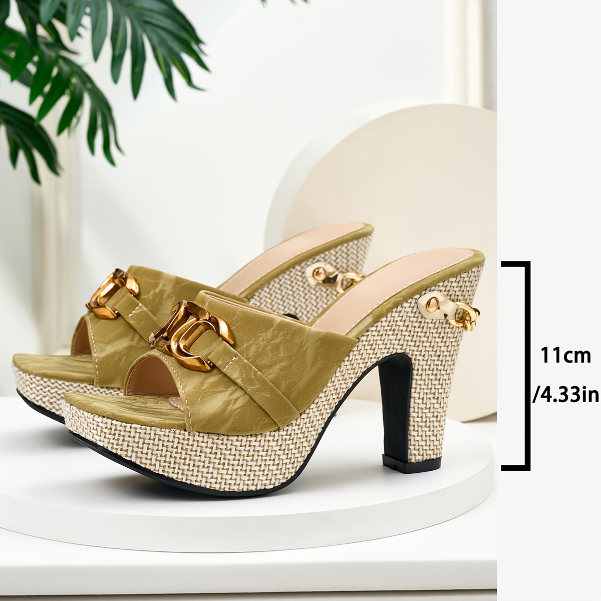 elegant womens metal   chunky heel outdoor high heel sandals women shoes Product details 4