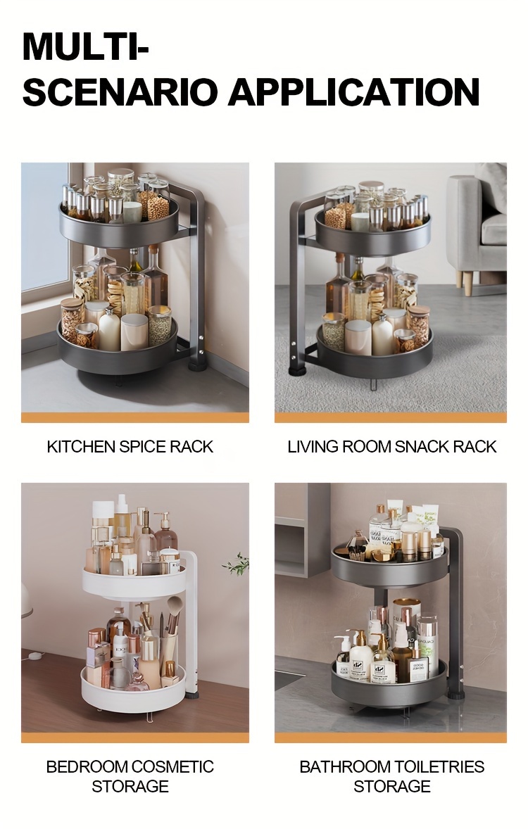 2 tier metal spice condiment organizer rotating kitchen storage rack for seasonings jars and   powder coated finish details 8