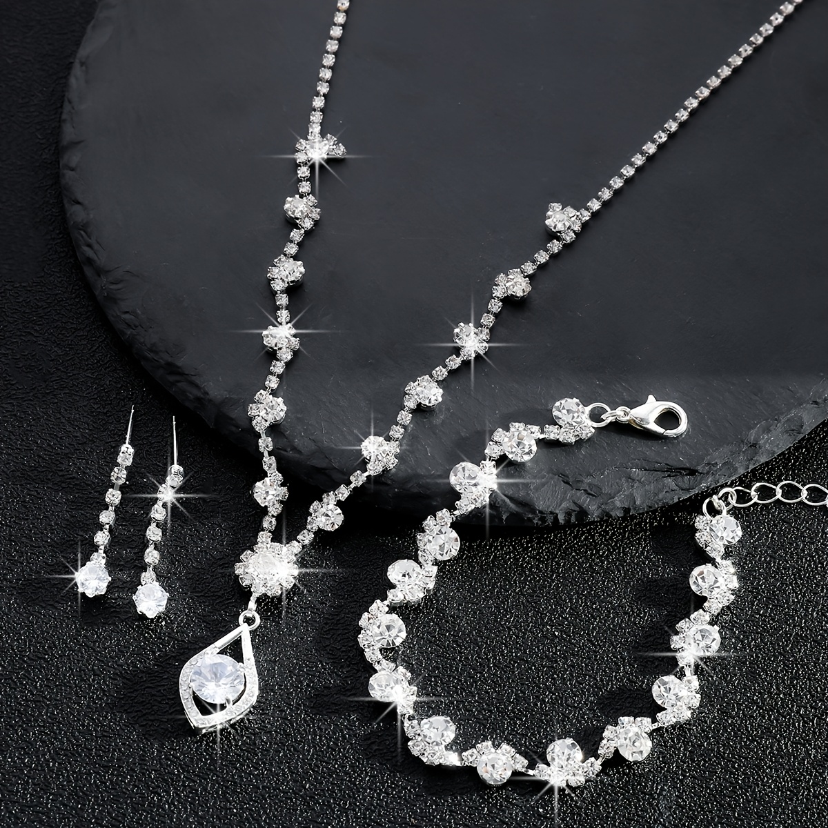 Rhinestone Floral Jewelry Set for Weddings & Events