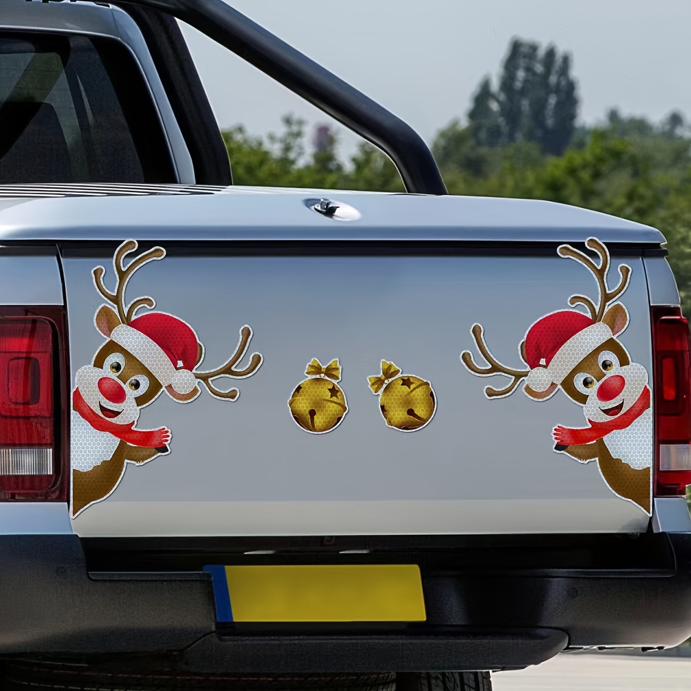 

Christmas Reindeer & Bell Reflective Magnetic Car Decals - Plastic, Self-adhesive For Vehicle & Fridge Exterior