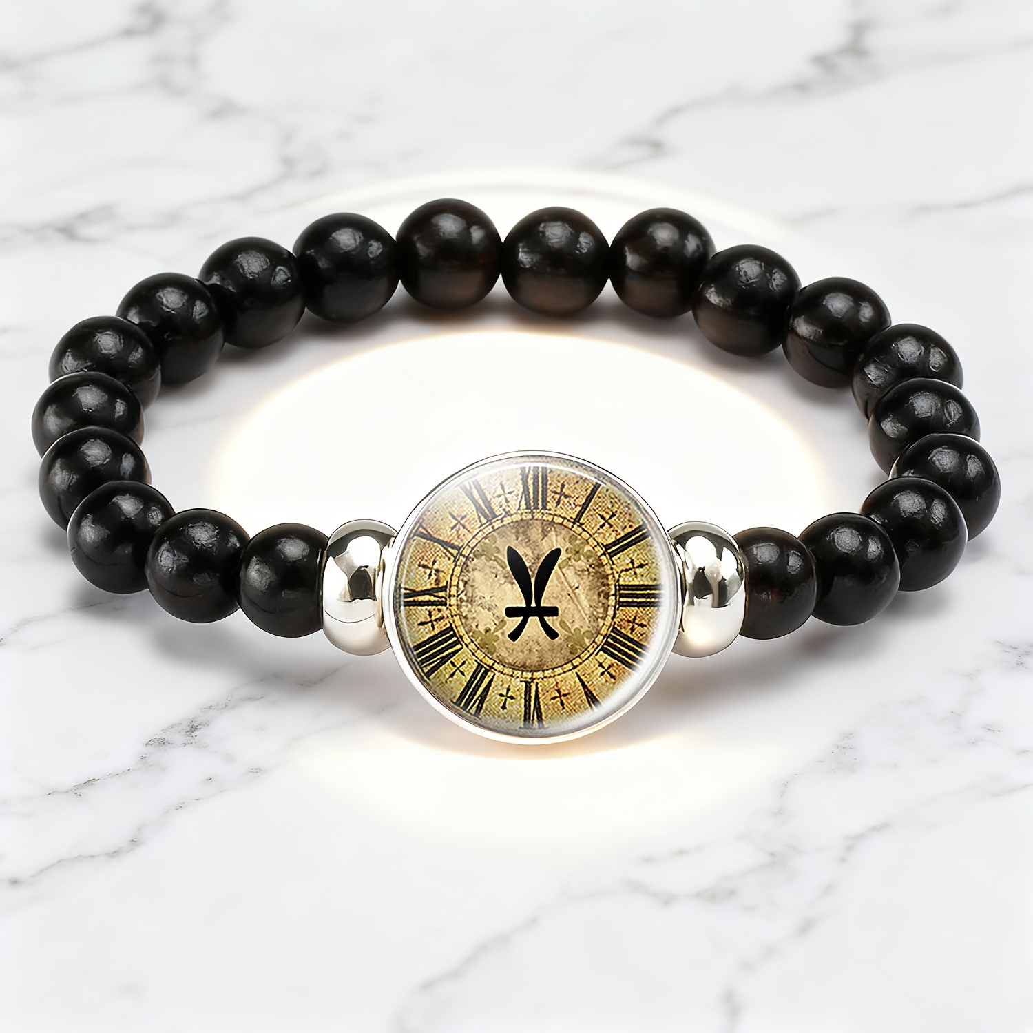 Vintage Roman Numeral Clock Dial Bead and Chain Bracelet