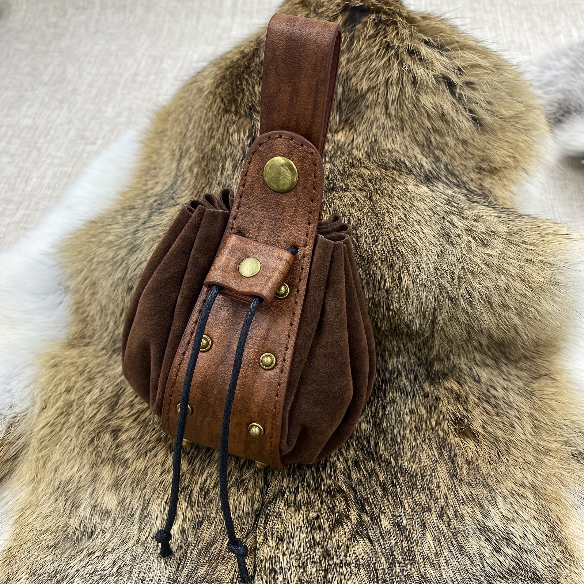Medieval Faux Leather Mens Bag Viking Style Vintage Belt Pouch