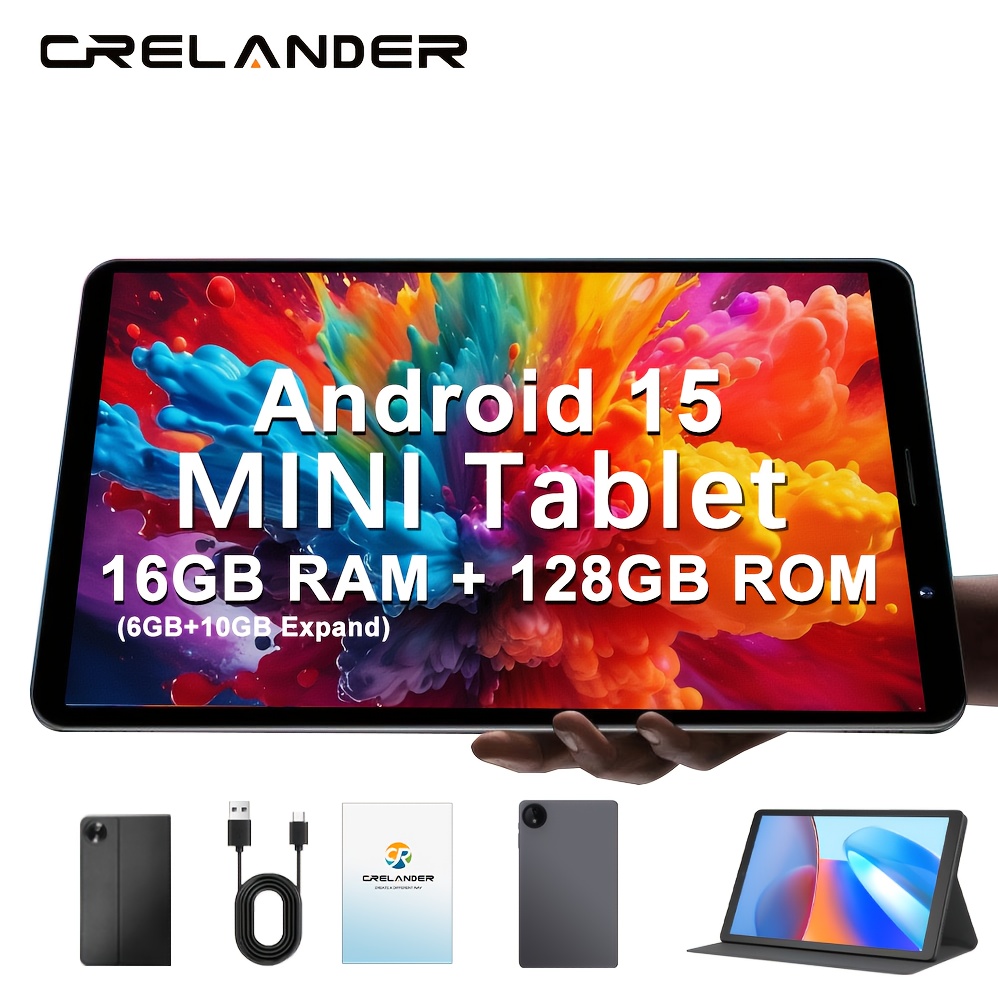 Image of Crelander New 15 Tablet 8. 68 Inch Tablets With Case 16gb (6gb+10gb) , 128gbrom+ 1tb Expansion Support 1340x800 Hd Touch Screen, 2. 4g+5g Dual Wifi/5000mah Battery/dual Camera/ Tablet 2in 1 Google