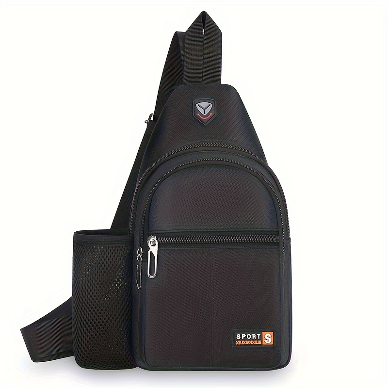 Image of Men's Casual Nylon Chest Bag, Oxford Cloth Crossbody Shoulder Bag With Zipper Closure, Sewing Thread Detail For Daily And Business Travel