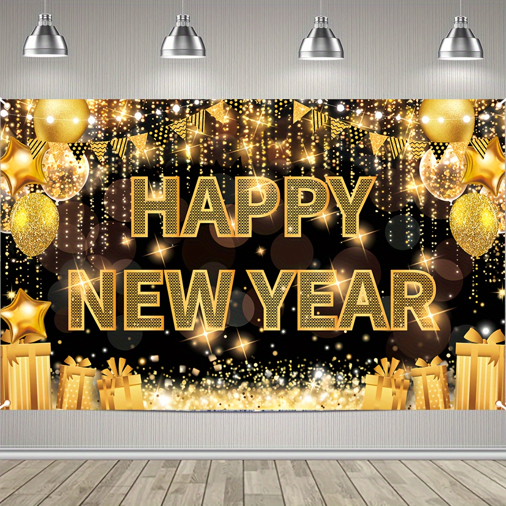 

Happy New Year Celebration Banner - 70.8" X 43.3" Polyester Party Decoration, Durable & Washable Wall And Table Background