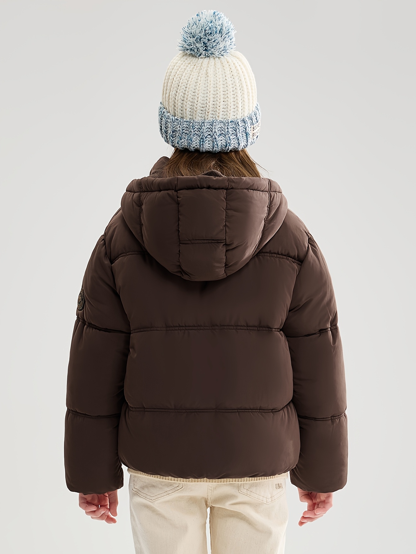 Girls' Solid Color Hooded Jacket for Autumn/Winter