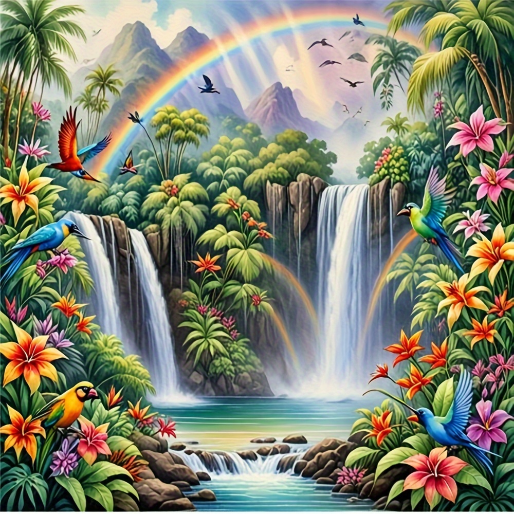 

Kit de peinture diamant 5D Paysage de cascade tropicale, diamants acryliques ronds de 19,69 x 19,69 pouces, art et artisanat de bricolage, décoration murale pour la maison et le bureau