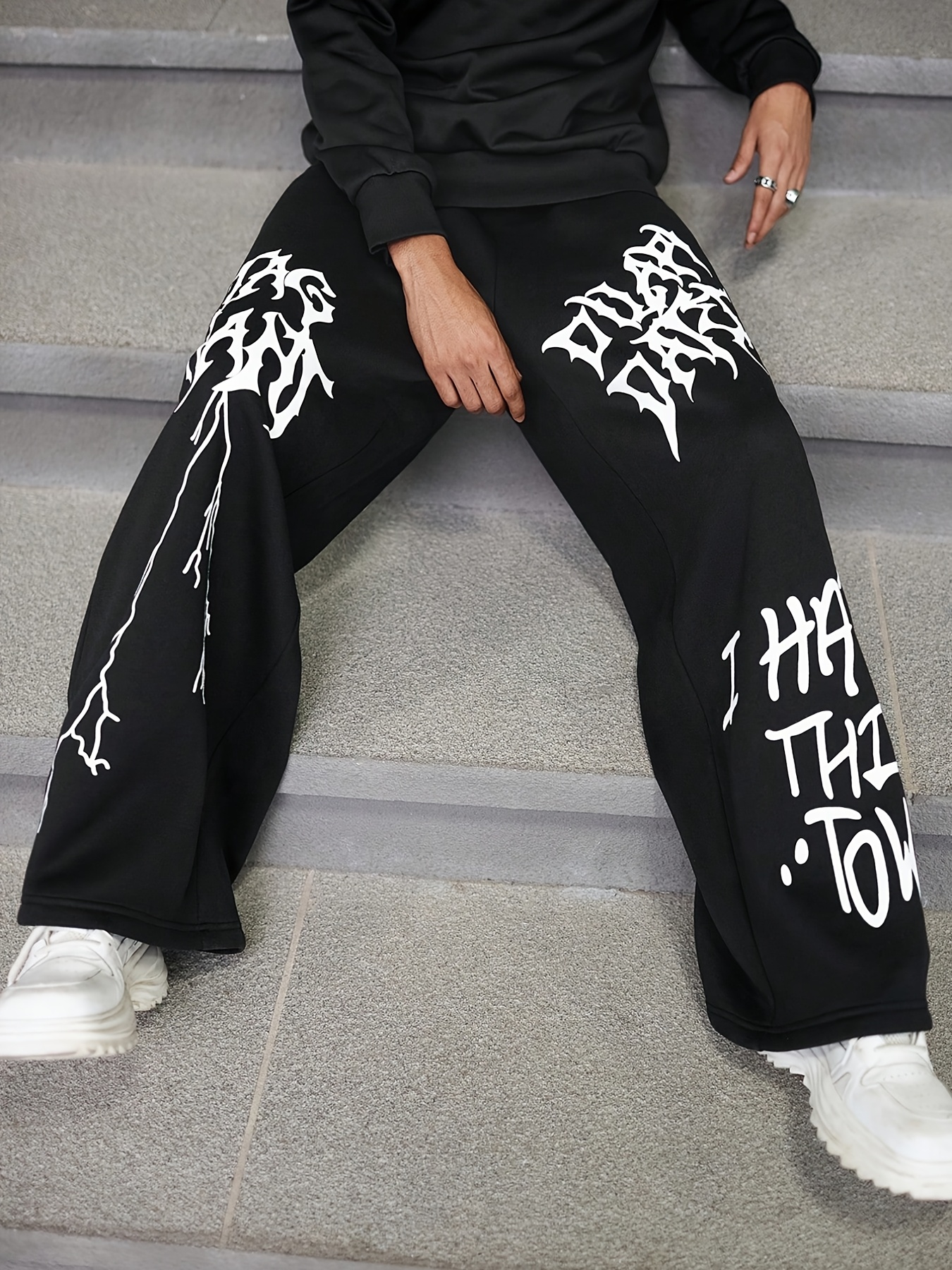 Mens Joggers Black Loose Fit Joggers Men's Cotton Blend Loose Fit