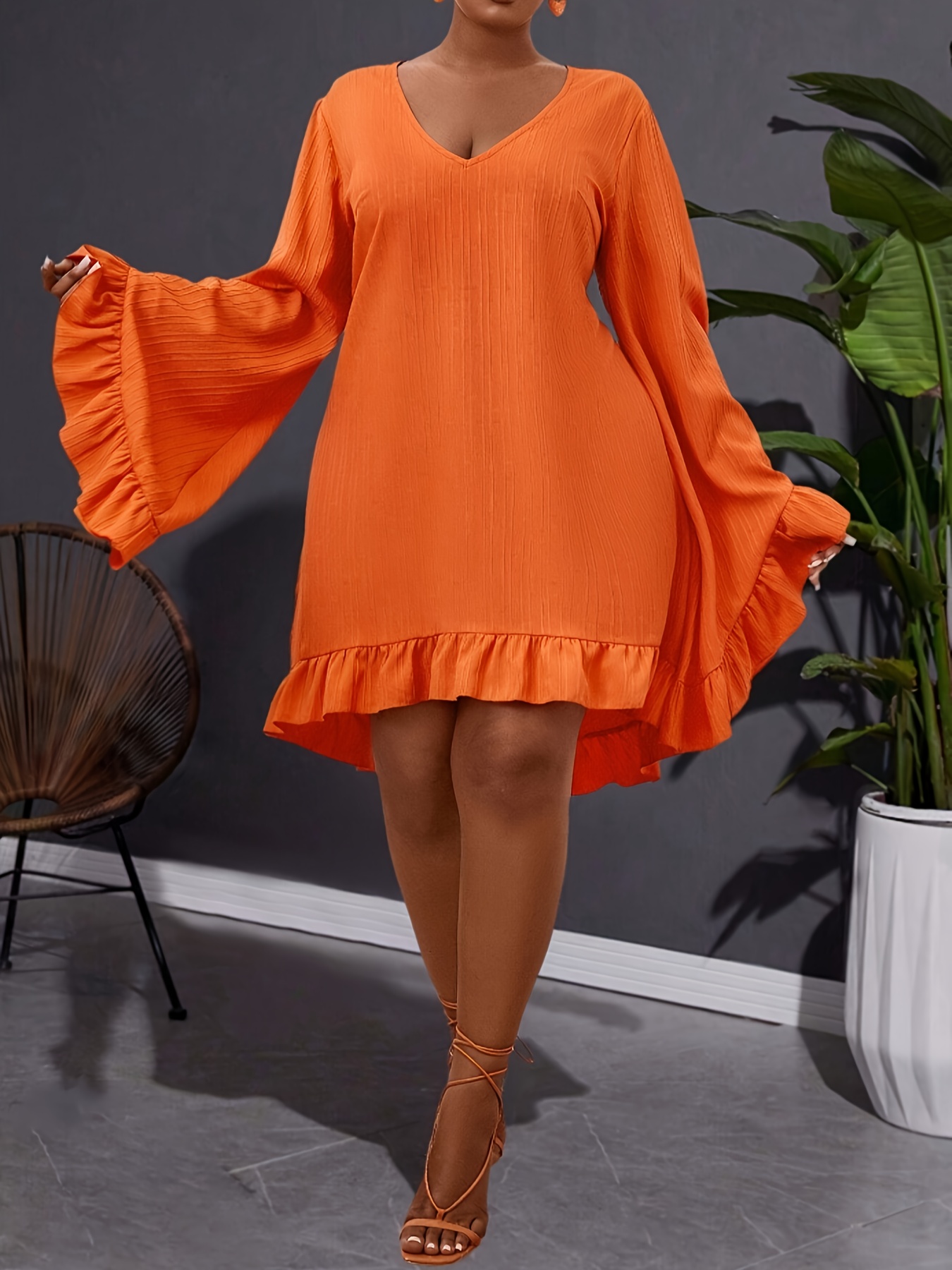 plus size elegant v neck tunic dress extra long flutter Temu