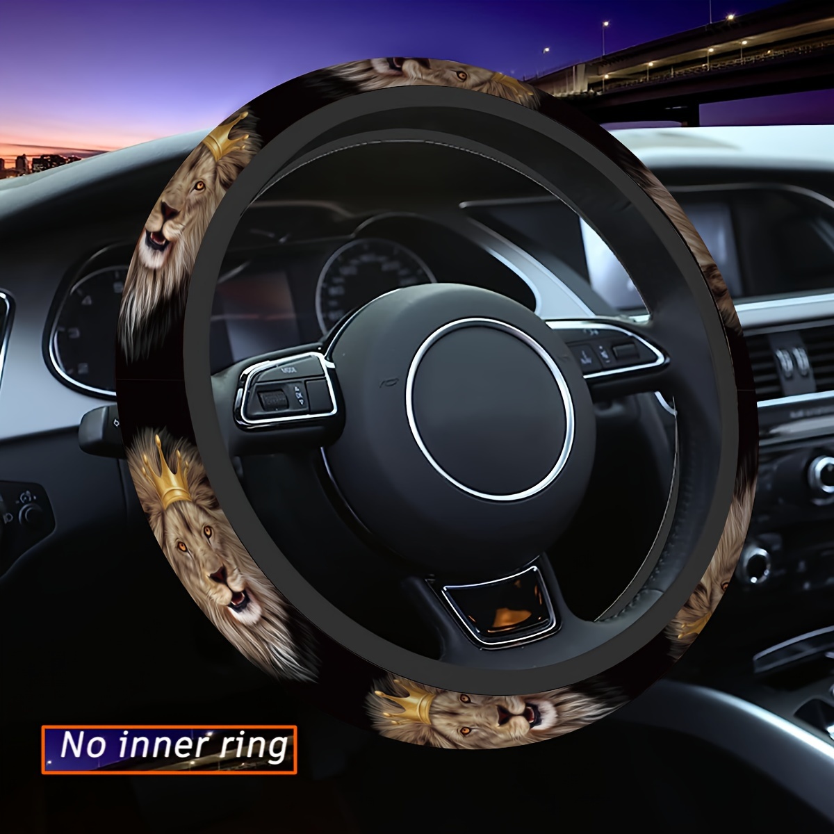 

1pc Lion Head Print Car Steering Wheel Cover, Car Interior Accessory