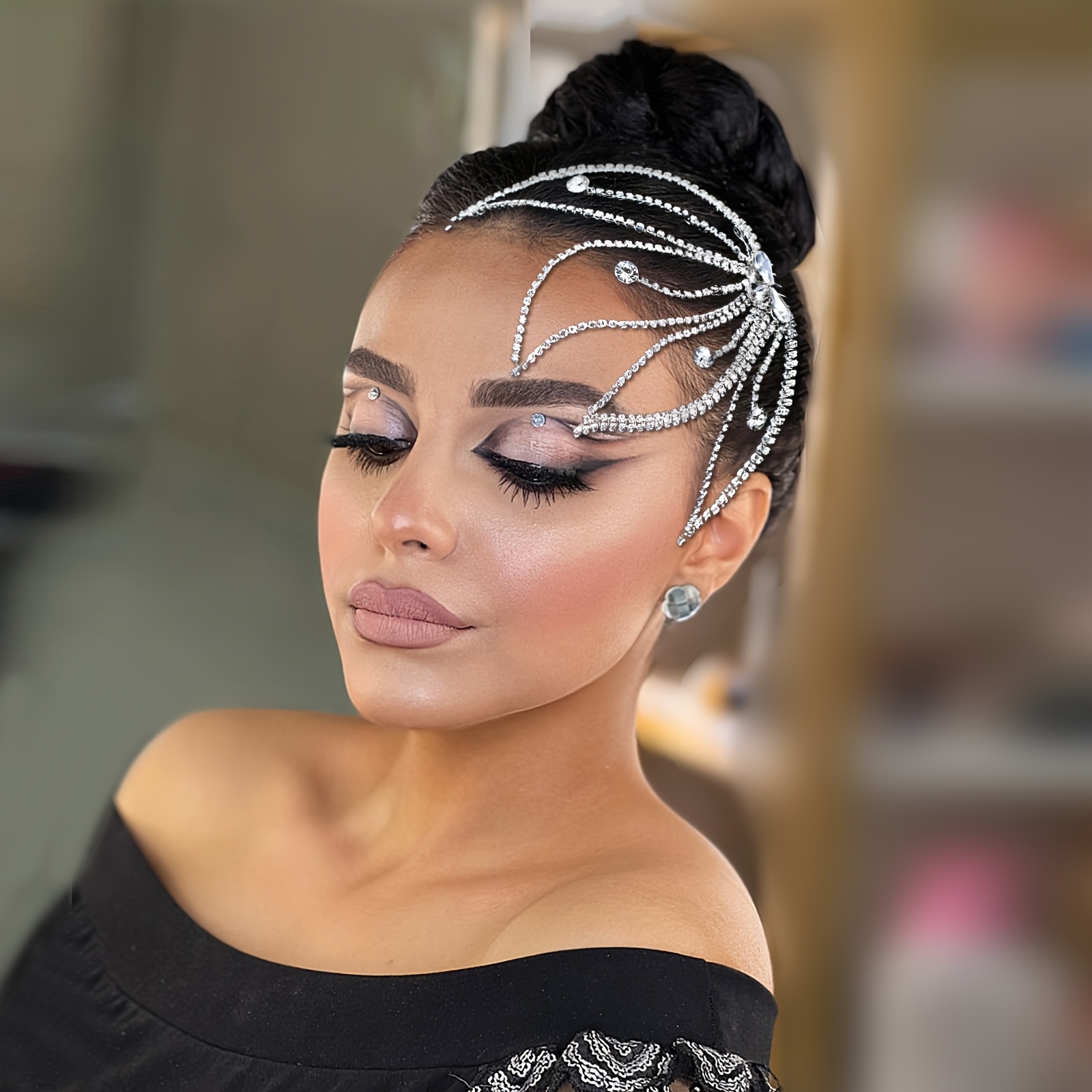 Women's Rhinestone Chain & Leaf Bridal Hairpin, Wedding Accessory