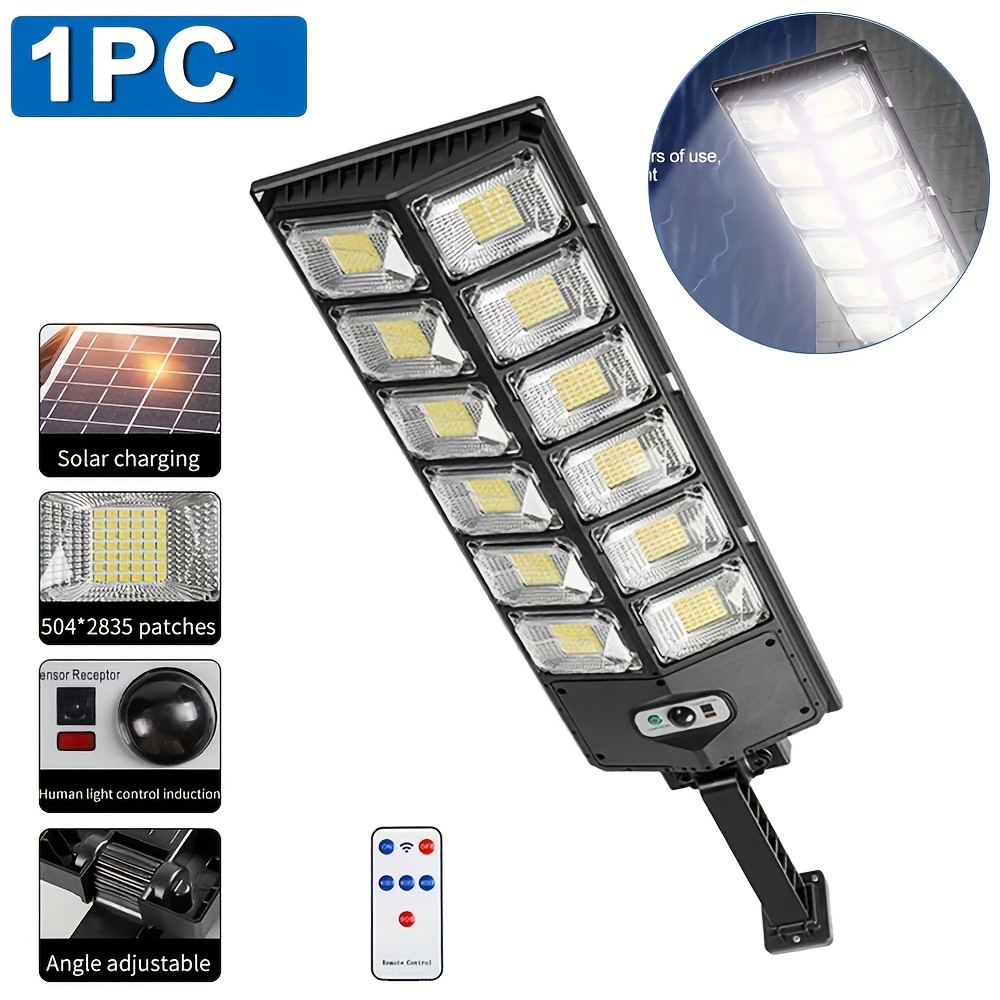 504led Solar Street Light, 3 Lighting Solar Motion Sensor Light, Outdoor Floodlight With Remote, Double Row Outdoor Courtyard Light, For Business Street, Garage, Garden, Path, Front Emergency Lights