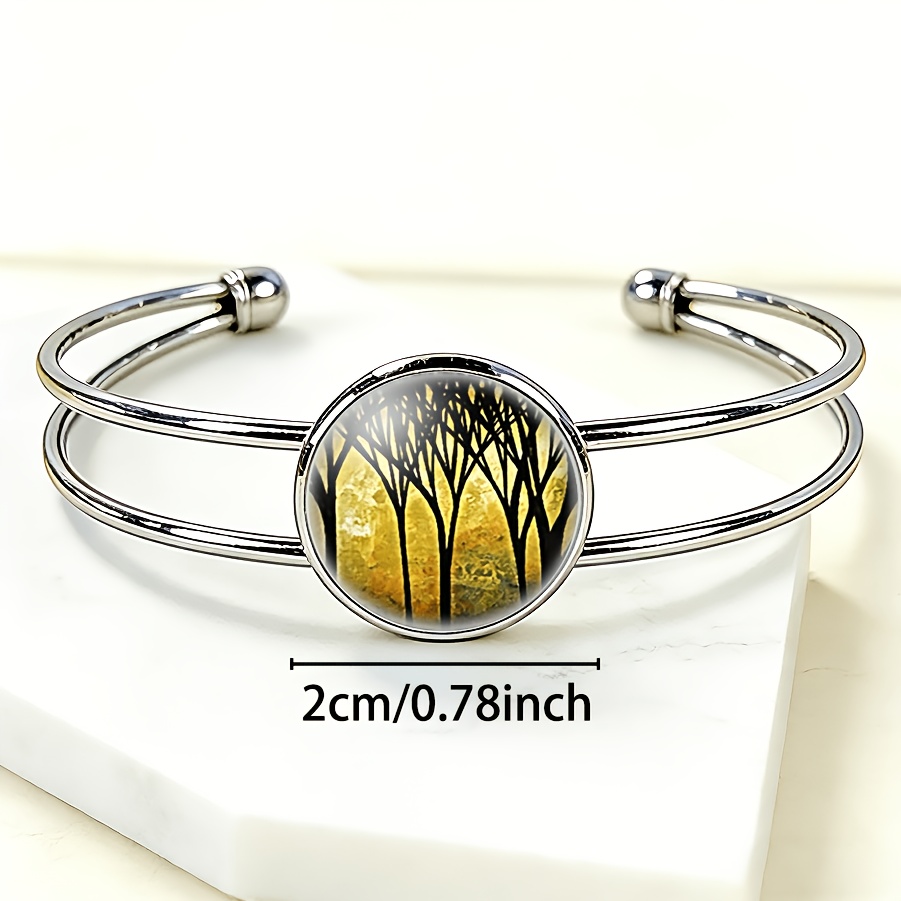 Adjustable Open Bangle with Black Tree Shadows