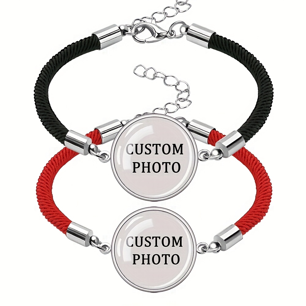 Image of 2pcs Customized Couple Red And Black Hand Rope Pair Pack Customized With Couple, Anniversary Photos Etc. Gift Bracelet For Husband And Wife