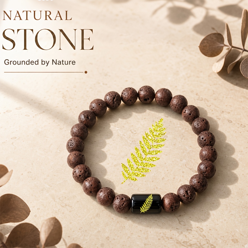 Women's Natural Stone Beaded Bracelet with Golden Leaf Branch