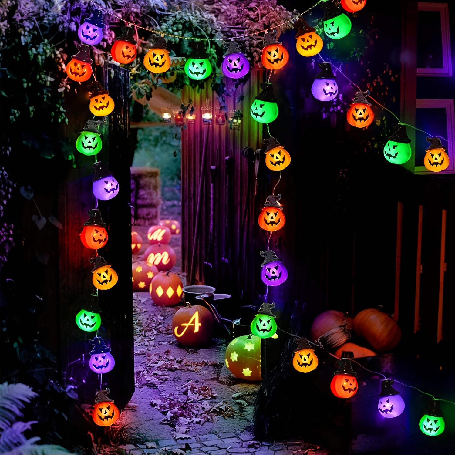 TEMU Confezione da 1 Luci a Forma di Zucca Colorate e , Luci a Tema Halloween, 118,11 Pollici 20 Luci / 59,06 Pollici 10 Luci LED, Alimentate da