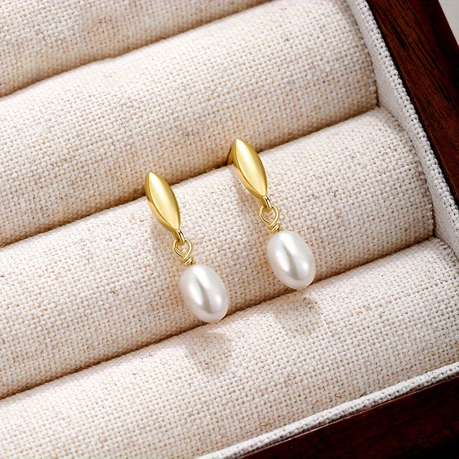 TEMU 1 Par de Pendientes Colgantes de de Perlas, Aretes de Boda para Mujer