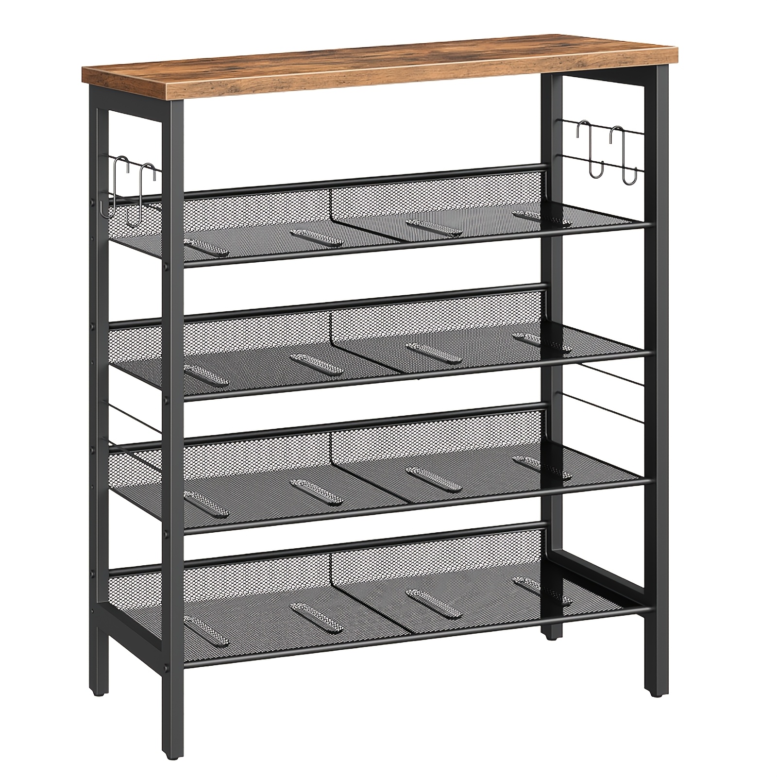 Image of 5-layer Ironwood Shoe Rack - Sturdy And Durable Storage Rack With -hooks, Suitable For Corridors, , And Bedrooms