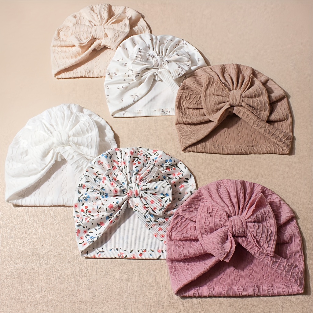 3pcs/6pcs Children's Bow Pullover Cap Soft, Comfortable And Cute Baby Fetal Cap Suitable For Daily Use