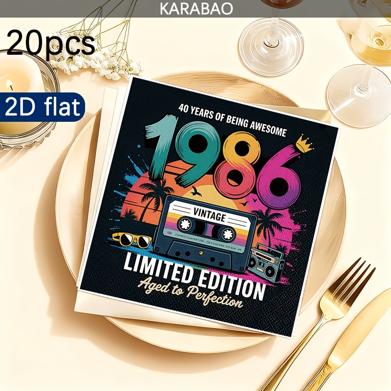 TEMU 20pcs 1986 Vintage Edition Double-ply Napkins, 40-year Classic Nostalgic Design, 6.5-inch Square Tissues. Suitable For Wedding Decorations,