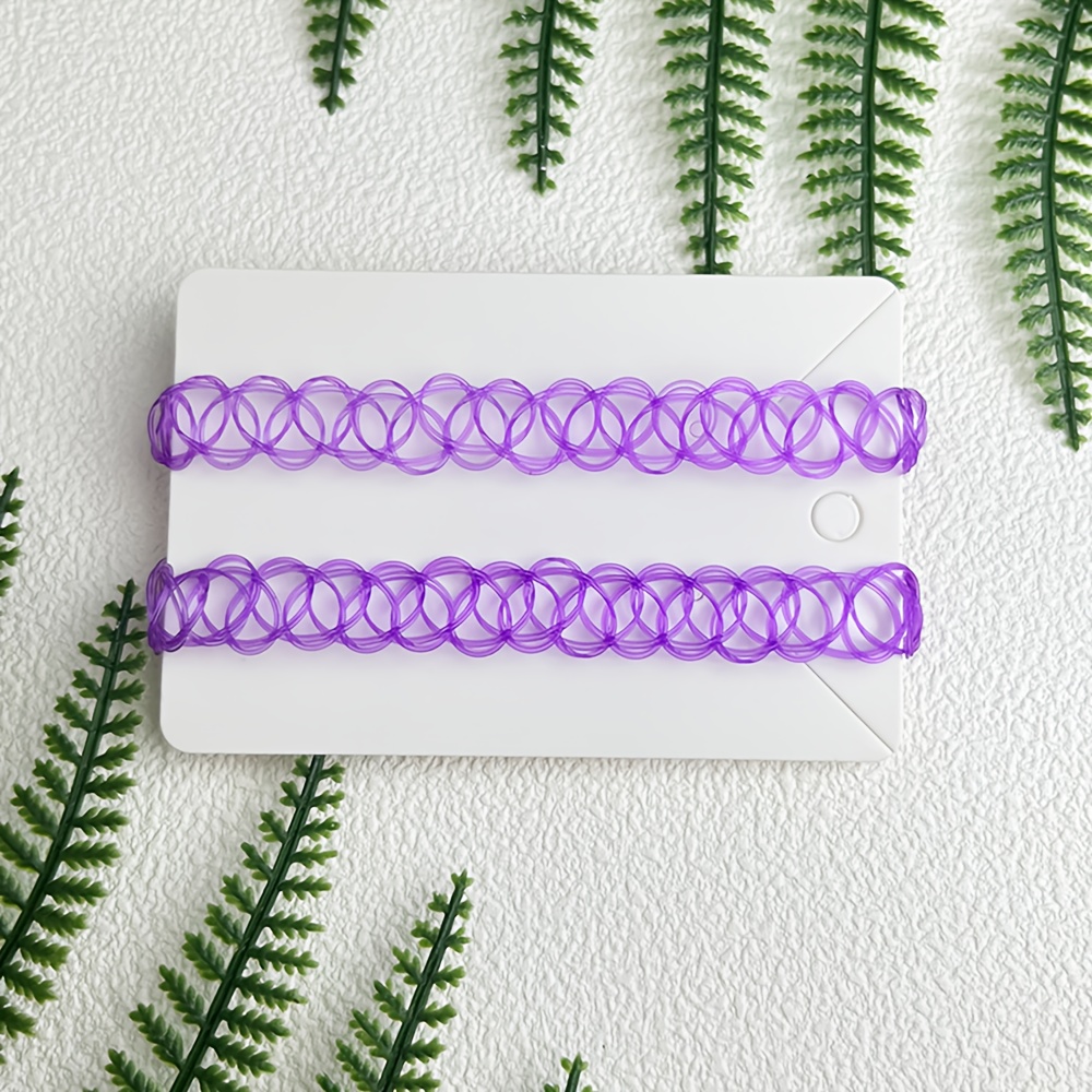 TEMU 2pcs Purple Tattoo Choker Necklace 90s Choker Necklaces Y2k Fashion Trendy Vintage Collar 2000s Fashion Choker Necklace Purple Choker Gothic